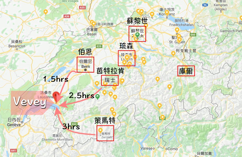 veveymap,沃韋, 瑞士, 雷夢湖, 瑞士自助, vevey散步地圖, 瑞士自由行, 法語區, 卓别林