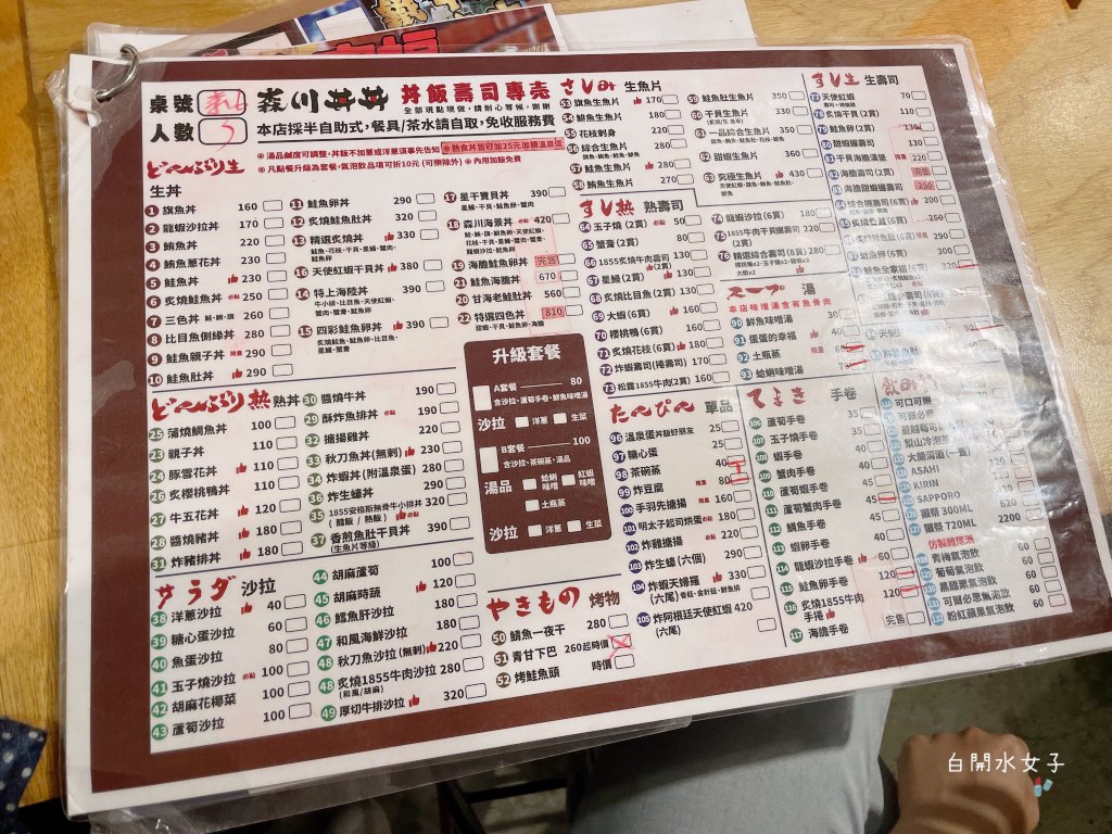 森川丼丼大橋橫町菜單2021, 日式料理, 台中美食, 炙燒鮭魚, 巨大野鰻