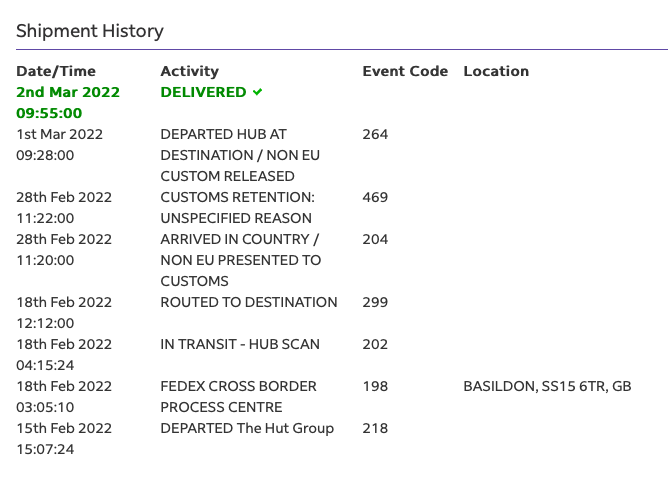 Coggles 國際運費,Fedex 運送工作天數