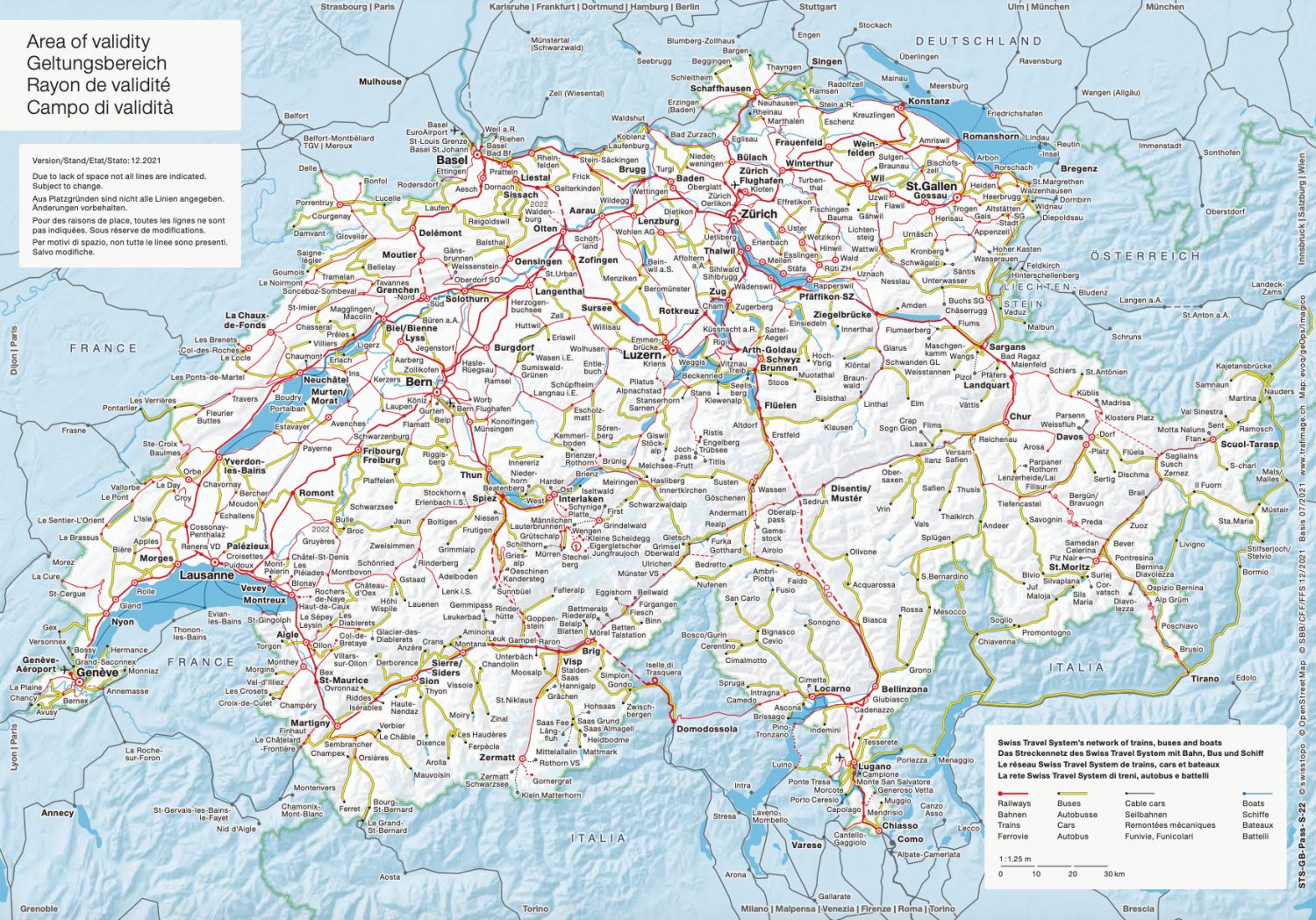 Swiss Travel Pass可使用範圍 Swiss Travel Pass可使用範圍